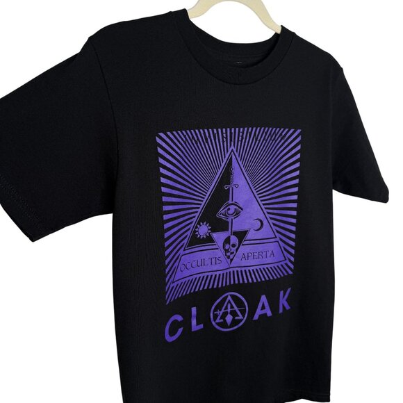Cloak Occultis Aperta Black T-Shirt With Purple Graphic Print, S - Picture 3 of 7